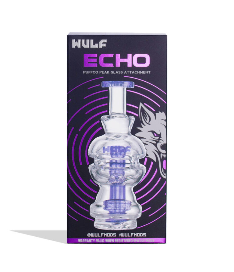 Wulf Mods Echo Puffco Peak Top Purple packaging front view on white background