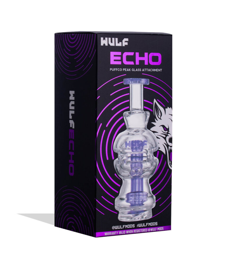 Wulf Mods Echo Puffco Peak Top purple packaging side view on white background